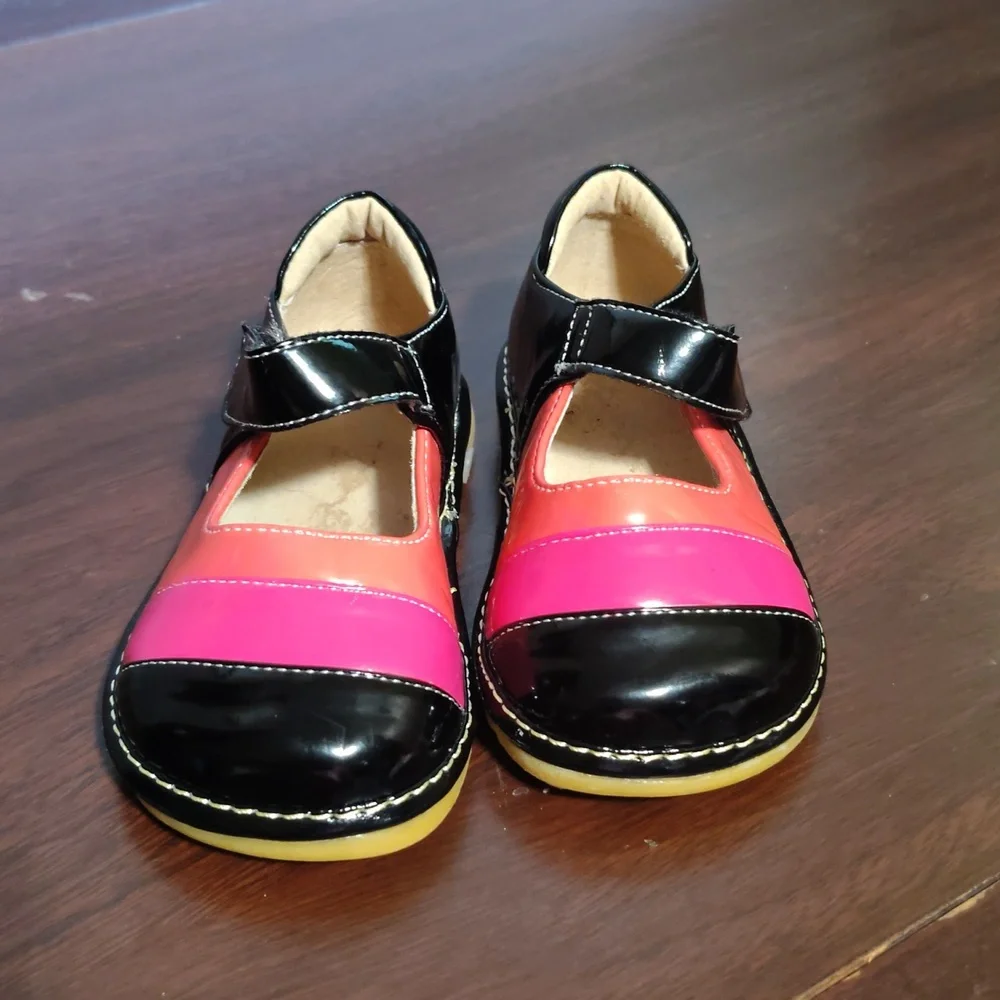 Alligator Brand Pink/Black Mary Jane Shoes W Velcro Size 22/6